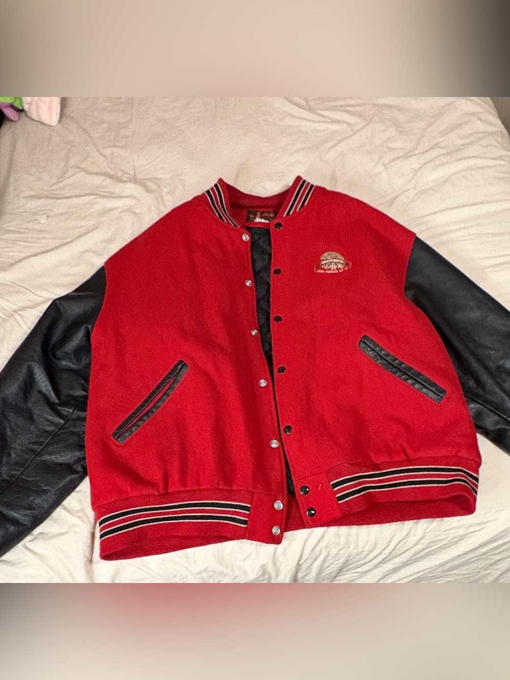 Men's Red Varsity Jacket with Black Sleeves